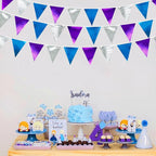 Frozen Party Decoration Purple Blue Silver Metallic Fabric Triangle Pennant Banner Flag Bunting Garland for Frozen Winter Wonderland Christmas Birthday Wedding Baby Shower Bridal Shower Party Supplies