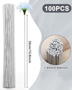 100 PCS FIVEIZERO 18 Gauge Green Floral Wire Stems for Artificial Flower Making,Florist Wire,Flower Wires for Crafts,Alambre para Flores for Wreaths, Flower Arrangements and DIY Projects