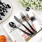 Supernal 60 Pack Hevy Duty Rolled Black Plastic Silverware,Pre Wrapped Cutlery with Napkins, Rolled Plastic Forks and Spoons, Black Disposable Silverware Suit for Party, Birthday