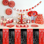 3 Pack 29 x108 Inch Black Red Foil Fringe Table Skirts Metallic Banner for Tinsel Streamer Garland Backdrop for Parade Floats Wedding Thanksgiving Birthday Christmas New Year Party Decoration