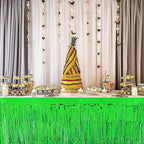4 Pack Metallic Foil Fringe Tinsel Table Skirts,29x108 Inch Party Disposable Table Skirt Banner for Hotel Banquet Parade Floats Mardi Gras Holiday Birthday Wedding New Year Party Decoration(Green)
