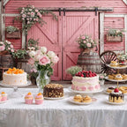 6x6ft Country Wedding Pink Photography Backdrop Rustic Wooden Barn Door Photography Backdrop Farmhouse Flower Western Girl Birthday Baby Shower Wedding Bridal Party Banner Photo Booth Props Background