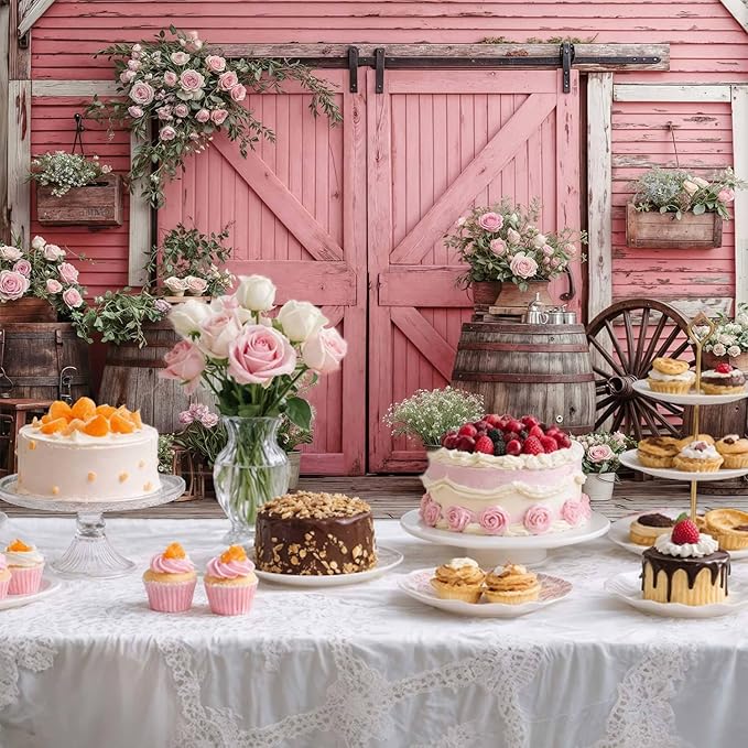 6x4ft Country Wedding Pink Photography Backdrop Rustic Wooden Barn Door Photography Backdrop Farmhouse Flower Western Girl Birthday Baby Shower Wedding Bridal Party Banner Photo Booth Props Background