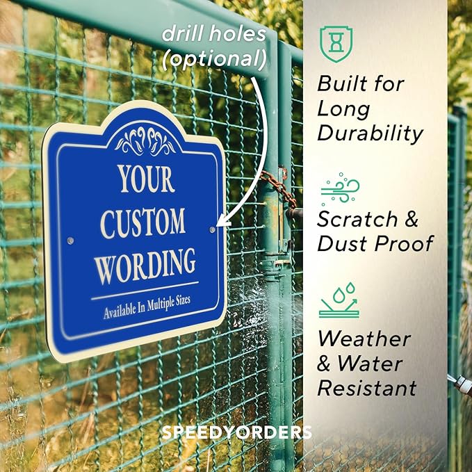 Custom Decorative Outdoor Metal Signs, Personalized Aluminum Signs, Customized Driveway Signs, Waterproof Signs Made In USA, Design 1 Blue Steel 36x24 In