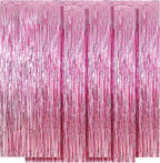 5 Pack Pink Fringe Foil Curtain 3.2ft x 8.2ft Tinsel Backdrop Streamers for Birthday Party Decoration Wedding Christmas Decoration