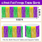 6 Pack 29 x108 Inch Gold Green Purple Wave Foil Fringe Table Skirts Metallic Banner for Tinsel Streamer Garland Backdrop for Parade Floats, Mother's Day, Easter, Wedding, Birthday Party Decoration