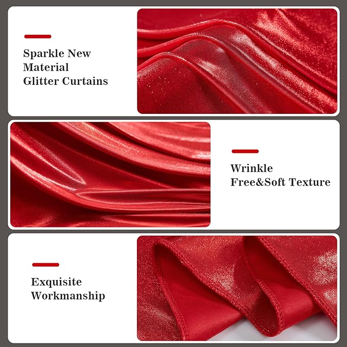10x10ft Thick Red Glitter Backdrop Curtain Panels for Parties, Wrinkle Free Sequin Sparking Photo Backdrop Drapes, 2 Panels 5x10ft Shimmer Back Drop Cloth for Wedding Birthday Photography