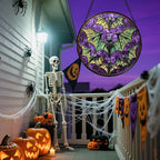 Stained Glass Window Hanging - Halloween Decorations Bats Suncatcher for Doors Garden Indoor Spooky Funny Purple Sun Catchers Gothic Decor Horror Gifts for Women Men Friend 6.3 in