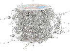 13Feet Pearl String Spool Roll for Floating Candles Faux Pearls Strands Garland for Vase Filler Wedding Centerpiece Christmas Table Decor (Silver)