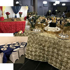 Efavormart 90"x156" Wholesale Rectangle Table Cover White Grandiose Rosette 3D Satin Tablecloth for Wedding Party Event Decoration