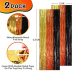 2 Pack Black Gold Orange Foil Fringe Backdrop Curtains, Tinsel Streamers Party Decorations, Fringe Backdrop, Door Shimmer for Construction or Birthday Party