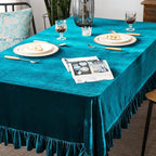 Velvet Tablecloth Luxurious Solid Rectangle Table Cloth,Oblong Retro Farmhouse Ruffle Tablecloths Washable Table Cover for Party Wedding Baby Shower Kitchen Dinning Tabletop Decoration
