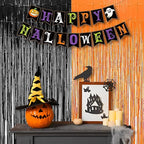 BRAVESHINE 1 Black 1 Orange Tinsel Photo Backdrop Curtains - 3.2x8.2ft Foil Fringe Streamer Curtain for Birthdays, Halloweens, Graduations, Pumpkin, Home, Indoor or Outdoor Party Supplies Decorations
