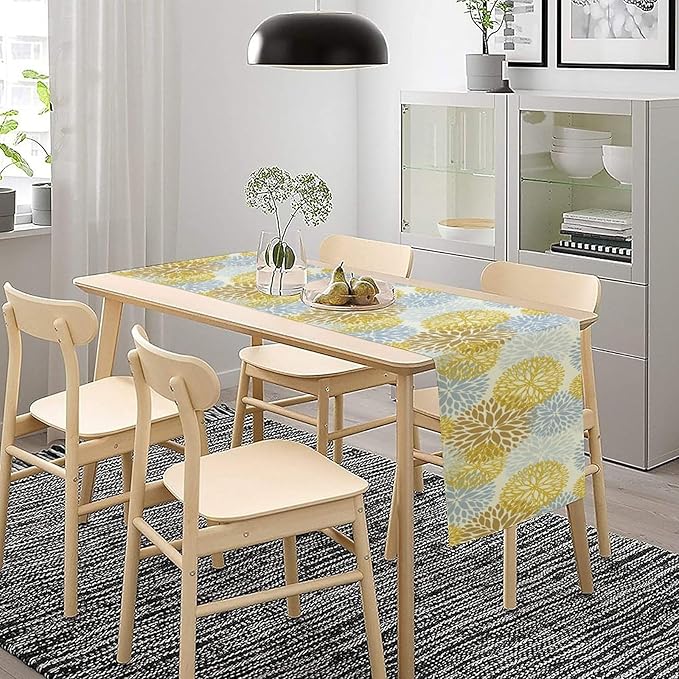 Flowers Table Runner,Spring Summer Floral Pattern Seasonal Farmhouse Kitchen Dining Table Home Party Decoration 13x72 Inch