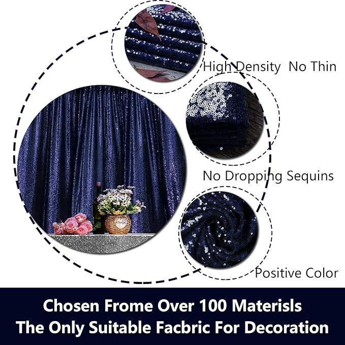JYFLZQ Navy Blue Sequin Backdrop Curtains 2ft x 8ft 4 Panel Glitter Photo Booth Backdrops Sparkly Photography Background Drapes for Parties Wedding Bridal Showers