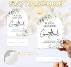 Greenery Please Sign Our Guestbook Sign, 6 x 8 Inch White Arch Acrylic Wedding Sign with Holder, Wedding Sign for Ceremony and Reception, Wedding Decoration, Wedding Supplies - LY02