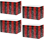 4P Wavy Metallic Tinsel Foil Fringe Table Skirts for Rectangle Tables Backdrop Garland Curtains for Parade Floats Wedding Birthday Parties Decoration Graduation 2025 Christmas (Black Red)