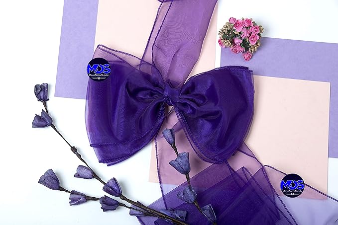 MDS Pack of 125 PCS Organza Chair Sashes Wider Dining Chair Bows Ribbon Tie Back for Wedding Party Birthday Bridal Shower Reception Event Banquet Home Chair Cover Decoration - Purple
