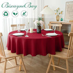 Biscaynebay Round Christmas Tablecloths 60" for Round Tables diameters from 28" to 48", Red Textured Fabric Water Resistant Folding Table Covers Washable for Dining, Kitchen, Wedding, Parties