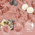 Asee'm 12pcs Cheesecloth Table Runner 120 Inches Dark Rose Boho Gauze Cheese Cloth Runner 10FT Rustic Sheer Table Runners for Summer Wedding Baby Shower Holiday Party Decoration