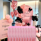 Pink Streamers Party Decorations, 2 Packs Pink Table Skirts Metallic Foil Fringe Tinsel for Birthday Bachelorette Girl Baby Shower Fiesta Float Parade Graduation Party Supplies -29x108Inch