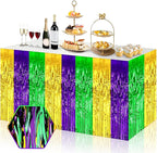 3 Pack 29x108 Inch Gold Green Purple Foil Fringe Table Skirts Metallic Banner for Tinsel Streamer Garland Backdrop for Parade Floats Wedding Thanksgiving Birthday Christmas Halloween Party Decoration