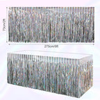 4 Pack Iridescent Table Skirt, Metallic Foil Fringe Tinsel Table Skirts for Rectangle Tables, Disposable Laser Rainbow Table Skirt Iridescent Party Decorations for Birthday Wedding Holiday, 29x108Inch