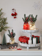 Christmas Mason Jars, Christmas Centerpiece Table Settings, Wood Tray with 3 Painted Jars, Dining Coffee Table Centerpiece, For Kitchen, Living Room, Red Mason Jar Decor with Flowers