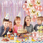 BRAVESHINE 1 Purple 1 Pink Streamers Party Photo Backdrop - 3.2 ft x 8.2 ft Metallic Tinsel Foil Fringe Curtains for Valentine’s Day/Women Birthdays/Engagement/Bridal Shower/Bachelorette Decorations