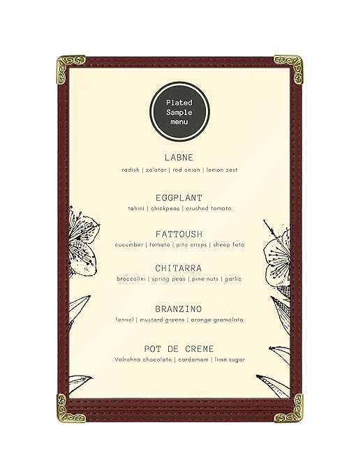 Goodsmart Restaurant Menu Covers – 25 Pack Burgundy 2-View, Top-Loading Menu Holders, Vinyl & Plastic Café Menu Covers, Clear Menu Sleeves, Fits 5.5" x 8.5", Leather-Style Design, Gold Corners
