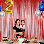 Foil Fringe Curtains Party Decorations - Melsan 3 Pack 3.2 x 8.2 ft Tinsel Curtain Party Photo Backdrop for Birthday Party Baby Shower or Graduation Decorations (Pure red)