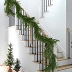 Hananona 2 Pcs 9 Ft Artificial Norfolk Pine Garlands, Real Touch Winter Pine Garland, Green Artificial Greenery Garland for Table, Mantle, Wall, Indoor, Outdoor Christmas Decorations (2, 9 Ft)