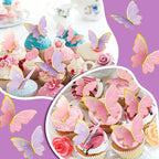 Shimeyao 52 Pcs Wedding Birthday Gold Cake Decoration Boho Cake Topper Pink Purple Flower Butterfly Palm Leaves Balls Toppers for Women Baby Shower Party Decoration(Candy Color)