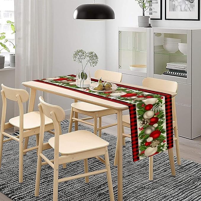 Christmas Table Runner,Seasonal Winter Xmas Holiday Farmhouse Table Cloth Kitchen Dining Table Decoration for Home Party Decor 13x90 Inch