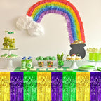 3 Pack 29x108 Inch Gold Green Purple Foil Fringe Table Skirts Metallic Banner for Tinsel Streamer Garland Backdrop for Parade Floats Wedding Thanksgiving Birthday Christmas Halloween Party Decoration