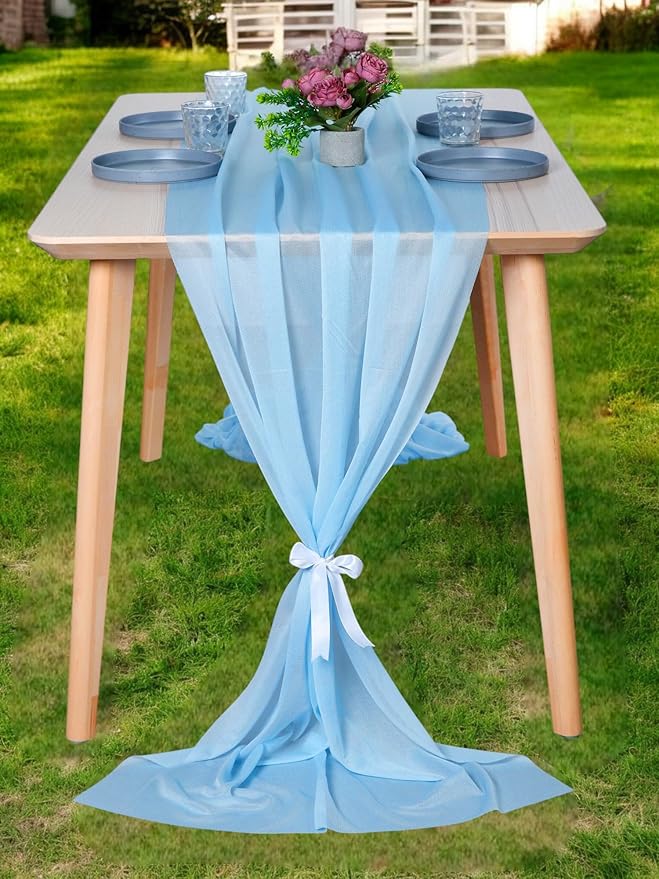 MDS 10 Pack 10ft Chiffon Table Runner 29 x 120 Inches Sheer Wedding Runner Romantic Rustic Table Runner for Wedding Decorations, Birthday Parties, Bridal Shower Party Arch Decor -Turquoise