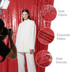 Red Sequin Backdrop Curtain 4 Pieces 2FTx8FT Glitter Photography Backdrop for Party Wedding Birthday Christmas Decorations