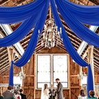 DUOBAO Royal Blue 5x20ft Chiffon Drapes | 6pc Elegant Sheer Wedding Backdrop Curtains | Perfect for Tent, Banquet Hall, and Photography