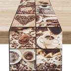 Coffee Theme Table Runner, Rustic Farmhouse Coffee Cup Latte Cappuccino Tea Party Cafe Table Center Decor for Home Kitchen Dining Patio Holiday Party Indoor Outdoor Table Decorations, 13"x90" Inch