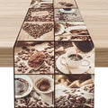 Coffee Theme Table Runner, Rustic Farmhouse Coffee Cup Latte Cappuccino Tea Party Cafe Table Center Decor for Home Kitchen Dining Patio Holiday Party Indoor Outdoor Table Decorations, 13"x108" Inch