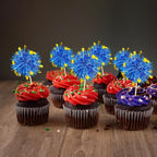 Ephlyn 30Pcs Foil Firework Cupcake Toppers Firework Cake Toppers Tinsel Flower Drink Stirrers Cocktail Food Fruit Toothpicks for Valentine's Day Party Decorations Blue