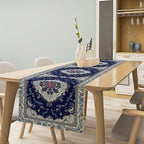 Elegant Palace Boho Blue Table Runner Vintage French Style Farmhouse Geometric Home Farmhouse Kitchen Table Dining Coffee Room Garden Party Wedding Decor 13x120in