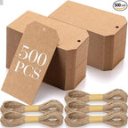 500 Pcs Kraft Paper Gift Tags with String 4.7" x 2.4" Cardboard Price Tag Name Tag Vintage Wedding Birthday Hang Brown Tags with Twine Blank Gift Tag for Wedding Birthday Holiday Art & Craft