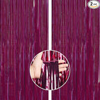 PartyWoo Foil Fringe Curtains, 2 pcs 3.3x6.6 ft Burgundy Red Streamers, Fringe Backdrop, Party Backdrop Curtain, Tinsel Curtains, Door Shimmer, Streamers Party Decorations for Birthday, Christmas