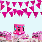 Hot Pink Party Decorations Triangle Pennant Banner Flag Rose Pink Metallic Fabric Bunting Garland for Birthday Bachelorette Wedding Bridal Shower Anniversary Flamingo Theme Party Supplies