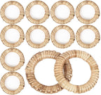 Woven Napkin Rings Set of 12 - Handmade Rattan Napkin Holders for Farmhouse Table Décor, Rustic Holiday Dining, Wedding, Thanksgiving, Christmas & Everyday Use (Natural) - CLEENTABLE