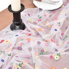 Joanlody 3pcs Ivory Embroidery Daisy Fall Thanksgiving Table Runner 10ft Florals Seasonal Tulle Table Runner Holiday Kitchen Dining Table Decoration for Home Party Indoor