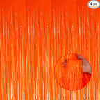 4 Pack Macaron Orange Foil Fringe Curtain Backdrop, 3.28Ft x 8.2Ft Metallic Tinsel Streamer Curtains, Birthday, Wedding, New Year’s, Christmas Decorations Party Supplies, One Size