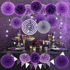 ZERODECO Party Decoration, 21 Pcs Purple and Lavender Hanging Paper Fans, Pom Poms Flowers, Garlands String Polka Dot and Triangle Bunting Flags for Birthday Parties, Wedding, Mermaid Party