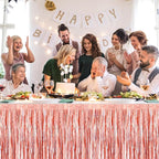 3 Pack 29 x108 Inch Rose Gold Foil Fringe Table Skirts Metallic Banner for Tinsel Streamer Garland Backdrop for Parade Floats Wedding Thanksgiving Birthday Christmas New Year Party Decoration